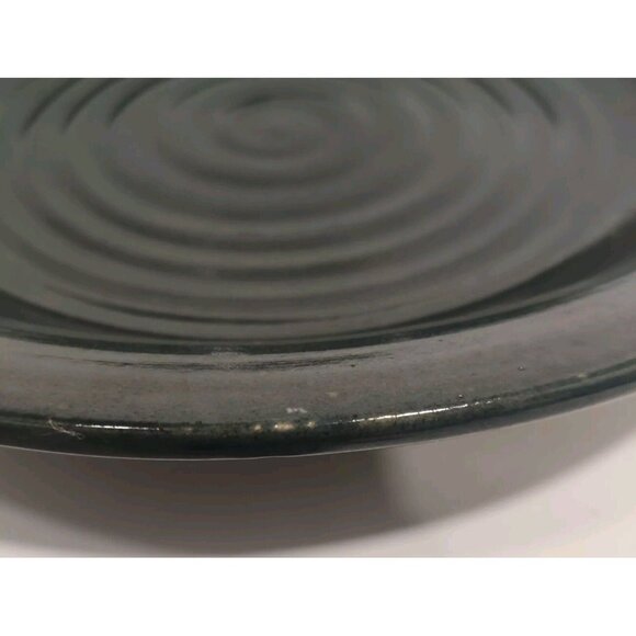 Studio Art Pottery Platter / Bowl Swirls Solid Dark Green/Black? 13x13x2" Signed - Picture 4 of 16